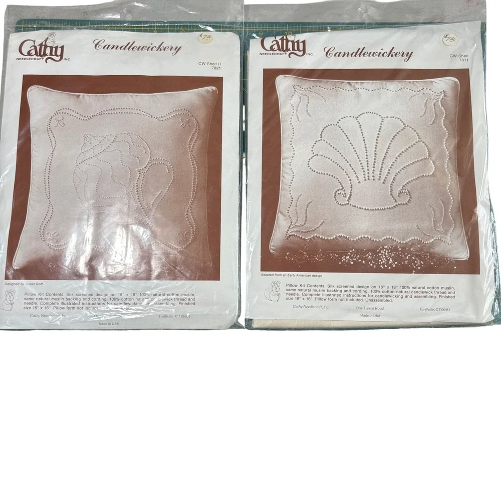 VTG Cathy Needlecraft Candlewick Pillow Kits‎ Set of 2 Seashell 7811 7821